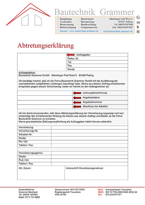 Abtretungserklärung Bautechnik Grammer GmbH